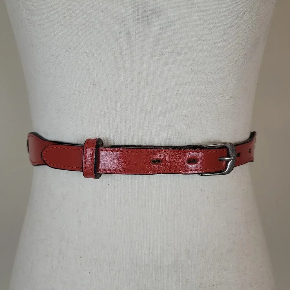 Red‎ Leather Belt Womens 32 Western Concho Medallion Skinny Cowgirl Rodeo Cowboy